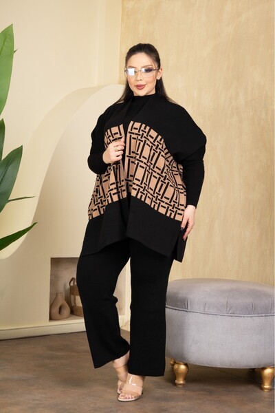 Online 3-Piece Knitwear Set with Poncho and Throat Badi Pants with Elastic Waist