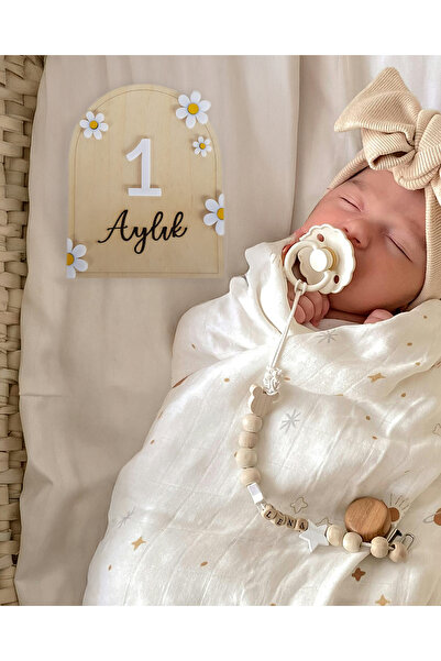 Doğal Ahşap Huş Kontra & Pleksi Rakamlı Bebek 12 Ay Anı Kartları | Fotoğraf Çekim Seti