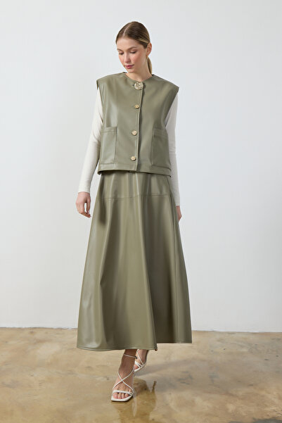 Birgül Bektaş Mint Yeşili Deri Etek