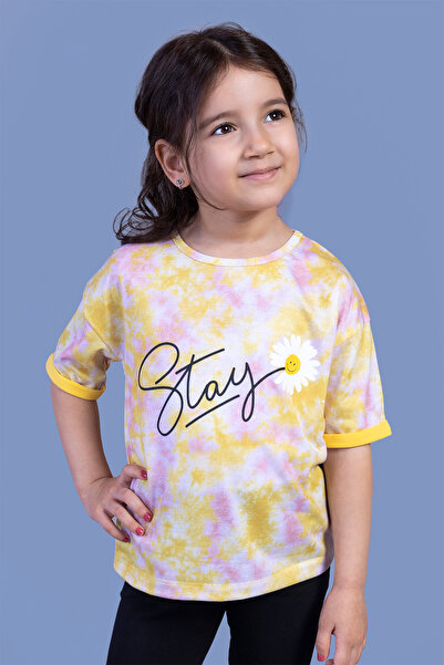 Toontoy Girl's Tie Dye Patterned Printed T-Shirt