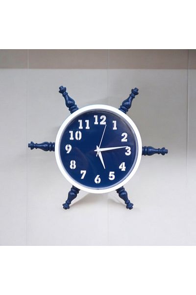 Bahat White Navy Blue Wooden Sailor Sailor Rudder Wall Living Room Office Clock Diameter 36.5 cm