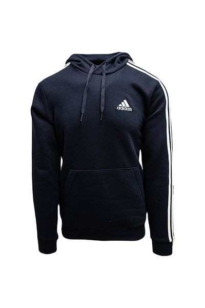 adidas Modrá pánská mikina adidas Essentials Fleece s kapucí se 3 pruhy