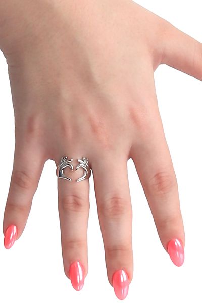LABALABA Women's Lacquered Double Hand Heart - Love Ring