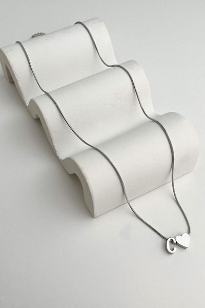 Modex Steel Heart Detailed Letter C Necklace (45Cm+5Cm)