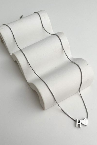Modex Steel Heart Detailed Letter H Necklace (45Cm+5Cm)