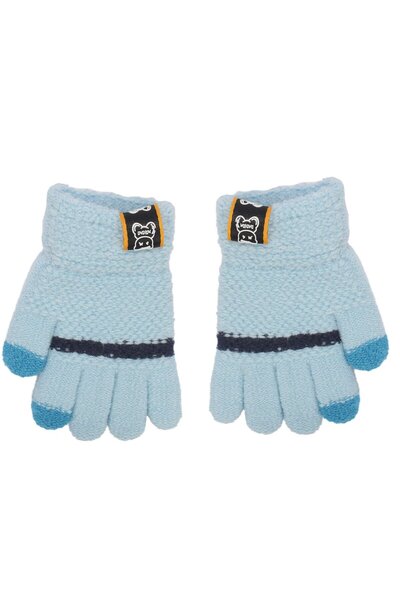 bebegen Чоловічі дитячі сині смугасті сині трикотажні рукавички з пальцями 3-6 років