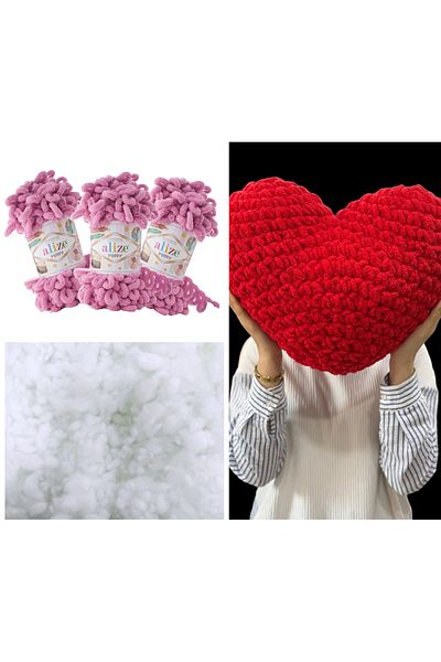 Alize Heart Pillow Puffy Material 3 Puffy 98 τριαντάφυλλα και 400γρ. Σετ ινών με χάντρες