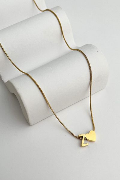 Modex Steel Heart Detailed Letter Z Necklace (45Cm+5Cm)