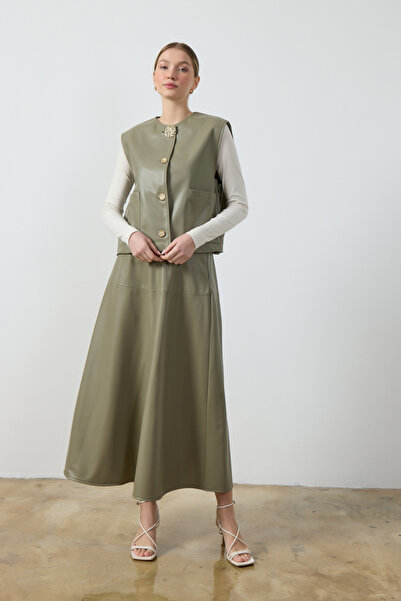 Birgül Bektaş Mint Yeşili Deri Etek