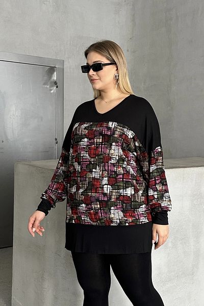 Stil Diva Μπλούζα με μακρυμάνικο λαιμόκοψη Lycra Plus Size - 303363