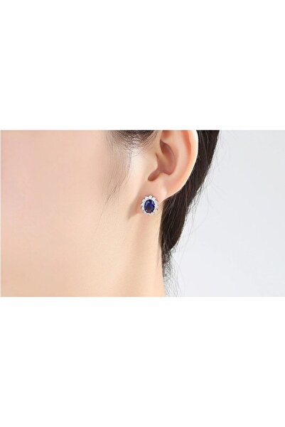 BESKAR 925 Ayar Gümüş Safir Taşlı Küpe