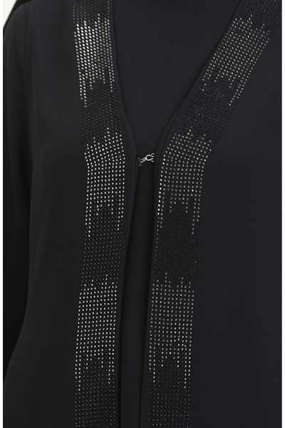 sefamerve Plus Size Black Dress and Vest Set - 6140-03