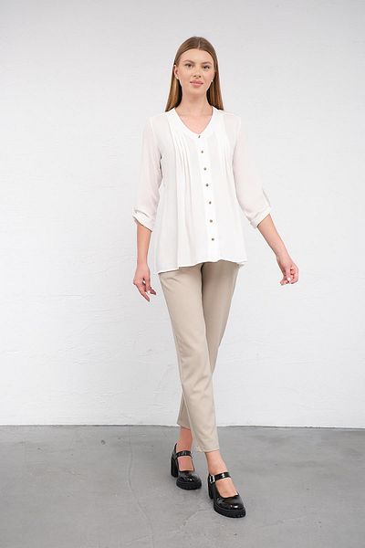 BUSA White Wavy Maternity Shirt - Sleeve Fold Top Model