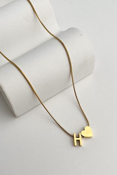 Modex Steel Heart Detailed Letter H Necklace (45Cm+5Cm)