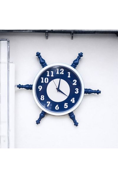 Bahat Navy Blue White Wooden Sailor Sailor Rudder Wall Living Room Office Clock Diameter 36 cm