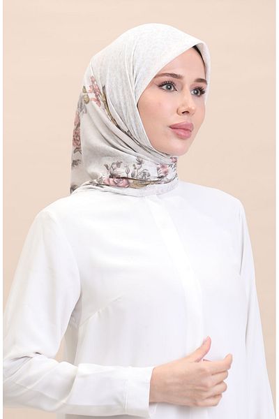 sefamerve Flover-01 Gemusterter Schal - Creme Braun