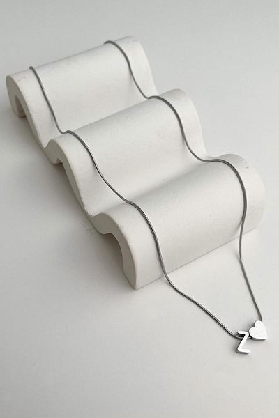 Modex Steel Heart Detailed Letter Z Necklace (45Cm+5Cm)