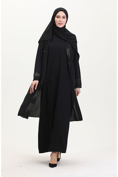 sefamerve Σετ Μαύρο Φόρεμα και Γιλέκο Plus Size - 6140-03
