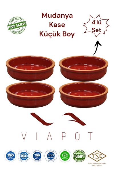 Viapot 4 قطع من وعاء الحساء والمقبلات الفخارية المزجج بالكامل 11,5 × 3 سم 180 مل