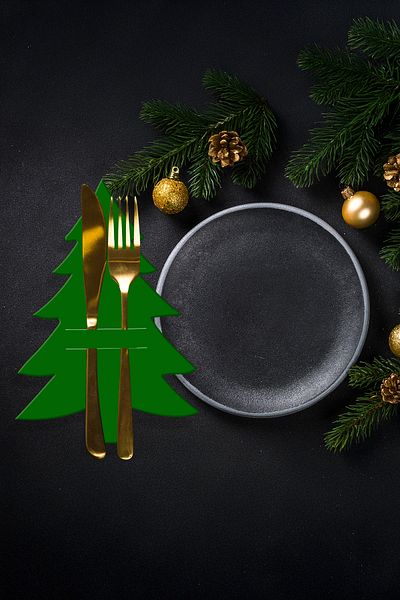Feymoons New Year's Table Decor - 6 Pcs Green Pine Tree Spoon and Knife Napkin Holder, Depasus1050
