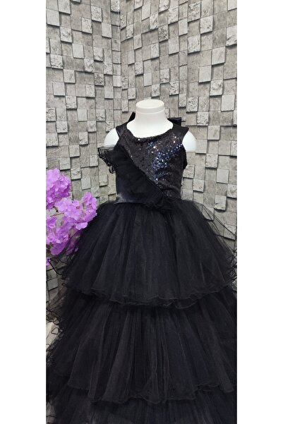 BOZTAŞ BEBE kız çocuk siyah tarlatanlı abiye elbise & doğum  günü & mezuniyet elbisesi