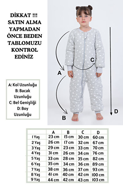 Cantoy Kız Erkek Çocuk Kalın Elyaf Dolgulu Premium Kalite 2.5 Tog Desenli Uyku Tulumu