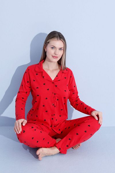 pijamacity Women's Long Sleeve Cotton Front Buttoned Pajama Set