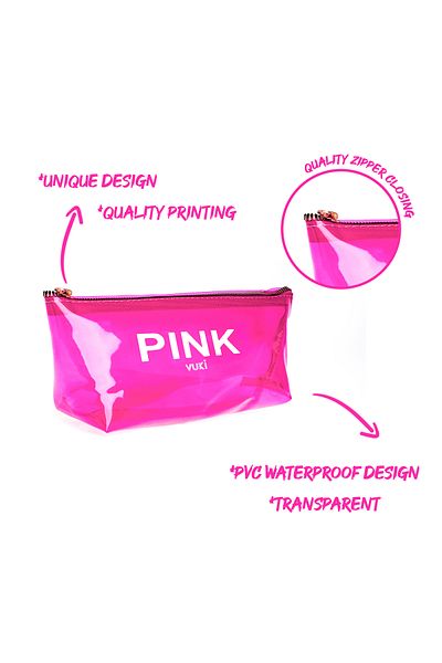 VUKİ Pink Colored Transparent Pencil Case & Makeup Bag with Femuar