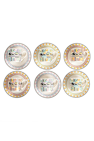 Porsima TE-207 Natura Cup Set - Patterned Porcelain Turkish Coffee Cup Set - 90 cc for 6 people