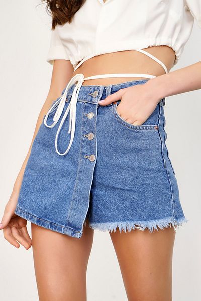 its basic Itsbasıc1638 Denim Color High Waist Shorts Skirt
