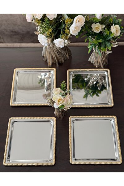 atabey home collection 6 Pieces Coffee & Tea & Presentation Tray with Silver & Gold Frame