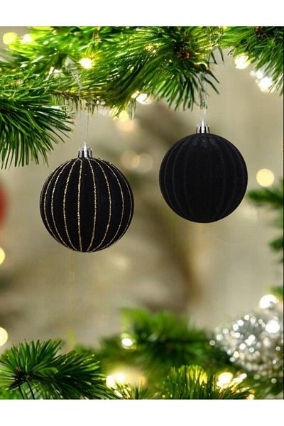 kapella Minge de Anul Nou din catifea de 8 cm - Set negru de 4