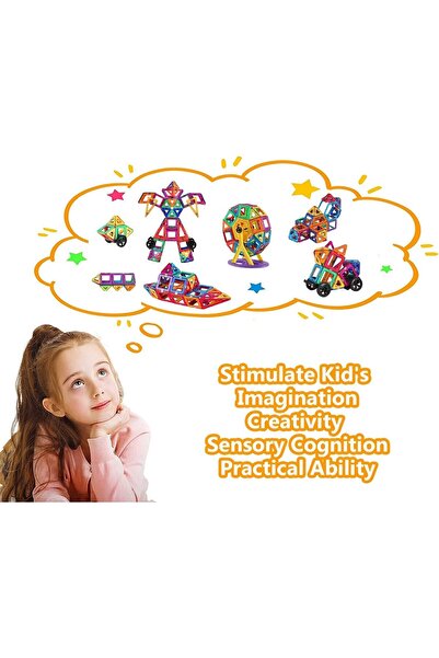 Arabest Magnetic Tiles, 136 pcs Magnetic Blocks Set Magnet Toys with 2 Cars