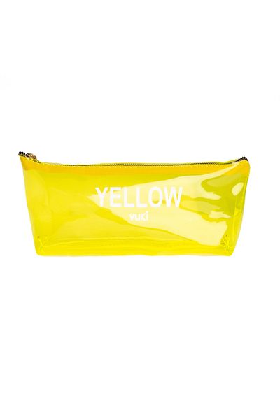 VUKİ Yellow Colored Transparent Pencil Case & Makeup Bag with Femuar