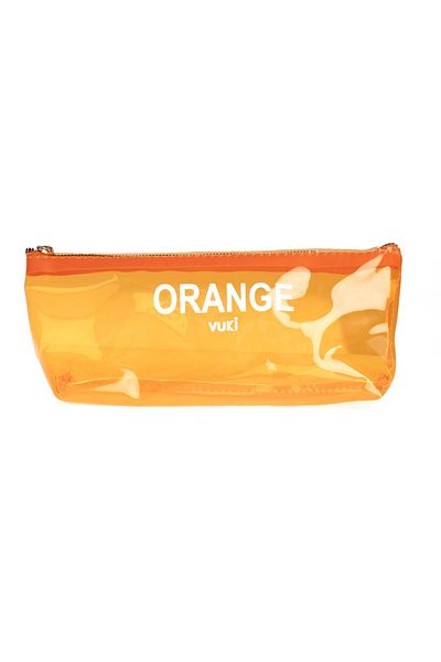 VUKİ Orange Colored Transparent Zipper Pencil Case & Makeup Bag