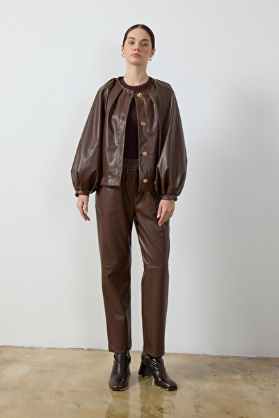 Birgül Bektaş Bitter Brown Leather Pants