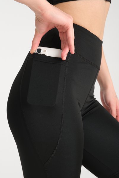 jeneric Women's Black High Waist Gathering Single Pocket Biker Shorts Short Sports Leggings