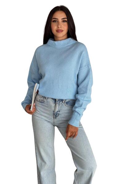 Moda Amore Kadın Triko Kazak - Standart Beden Yarım Balıkçı Yaka Düz Renkli 108