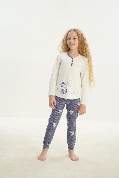 Sevim Дівчачий піжамний комплект з довгими рукавами, екрю C4T9N6O8