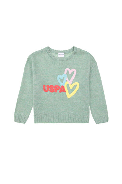 U.S. Polo Assn. Pulover pentru fete, verde acvatic, cu guler rotund 50293066-...