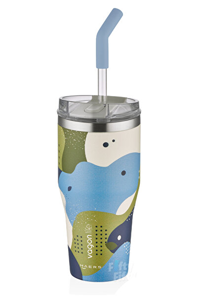 Vagonlife Tumbler Özel Desenli Cup 590 ML Vakumlu Paslanmaz Çelik Termos Pipe...