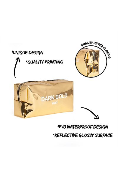VUKİ Dark Gold Mirrored Zippered Pencil Case & Makeup Bag