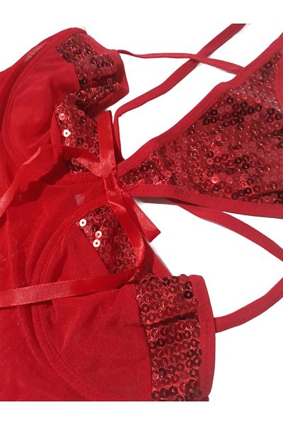 Nana & Mayka Moda Choker cu paiete Femei Fancy Lingerie Lenjerie de noapte Babydoll Costum Roșu de Anul Nou SM