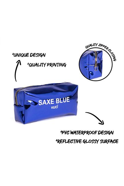 VUKİ Saxe Blue Mirrored Zippered Pencil Case & Makeup Bag