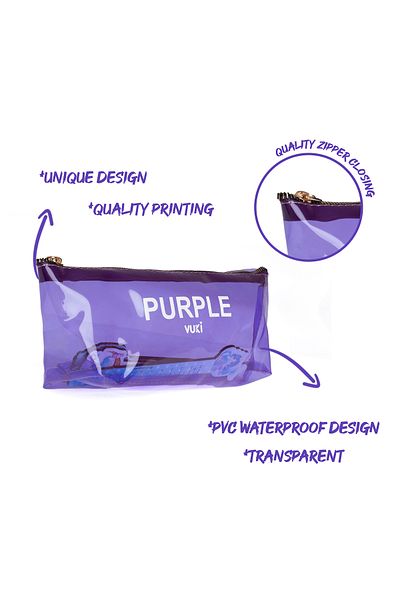 VUKİ Purple Colored Transparent Pencil Case & Makeup Bag with Femuar