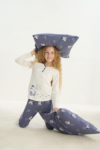 Sevim Costum de pijama ecru cu maneca lunga pentru fete C4T9N6O8
