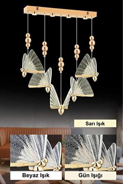 İstanbul Avize İstanbul Avize İpek Yemek Masası 5'li Gold Ledli 3 Renk Modern Led Avize