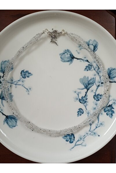 Mudita Tasarım 3 sıra 2 mm aqua aytaşı gerçek doğal taş kolye