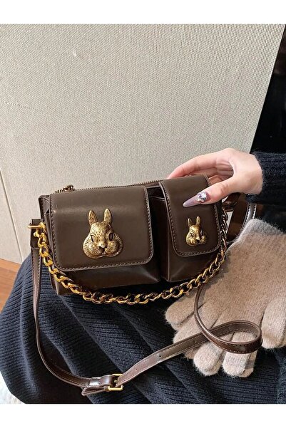 Katusa Geantă baghetă cu design detaliat pentru accesorii veveriță maro pentru femei