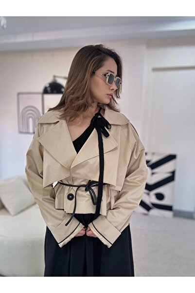 Lefon Deri Detaylı Trençkot